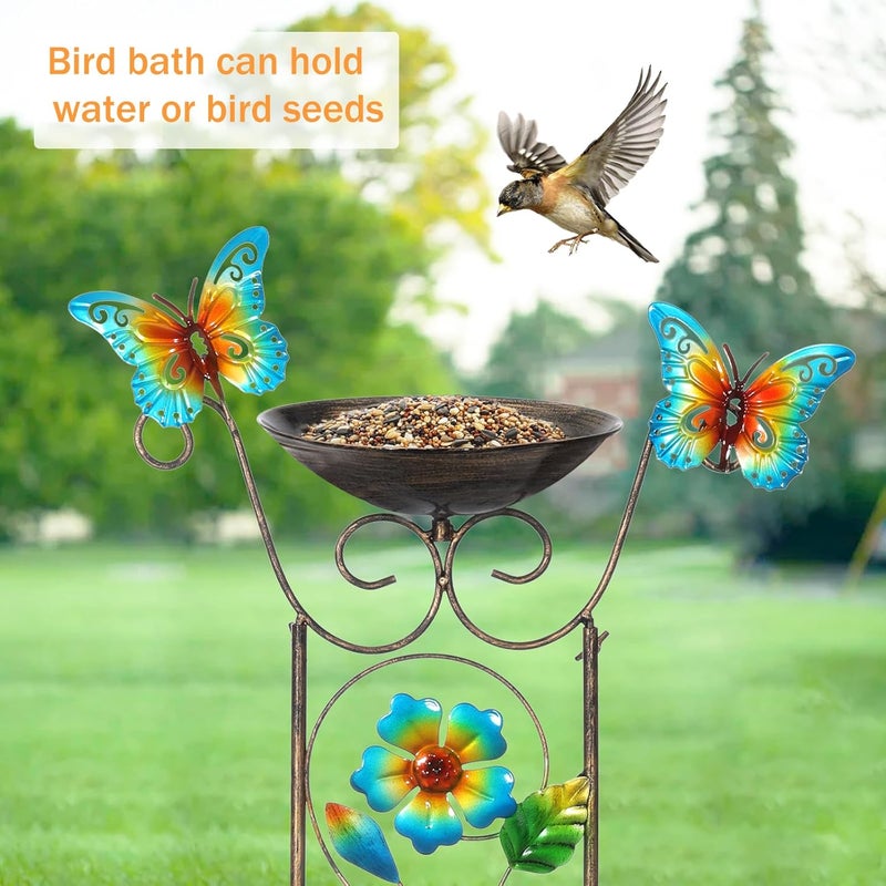 LEWIS&WAYNE Garden Trellis Bird Bath Outdoor, 40 Inch Antique Iron Garden Plant Trellis Decorative with Floral-Butterflies and Detachable Drinking Basin Bowl, Free Standing BirdBath Birdfeeder Station - Image 5
